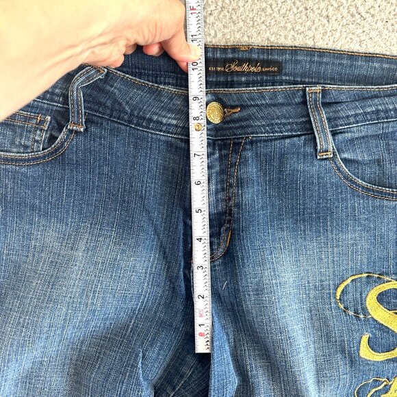 Y2K Southpole Capri Embroidered Gold Bling 90s Hip Hop Stretch Roll Up - Picture 4 of 16